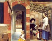 皮特尔 德 胡格 : Figures Drinking in a Courtyard